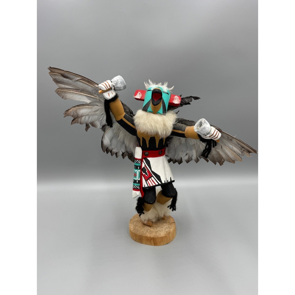 Vintage Eagle Dancer Kachina Doll Hand Painted Wood Feather Kwahu 15 Inch